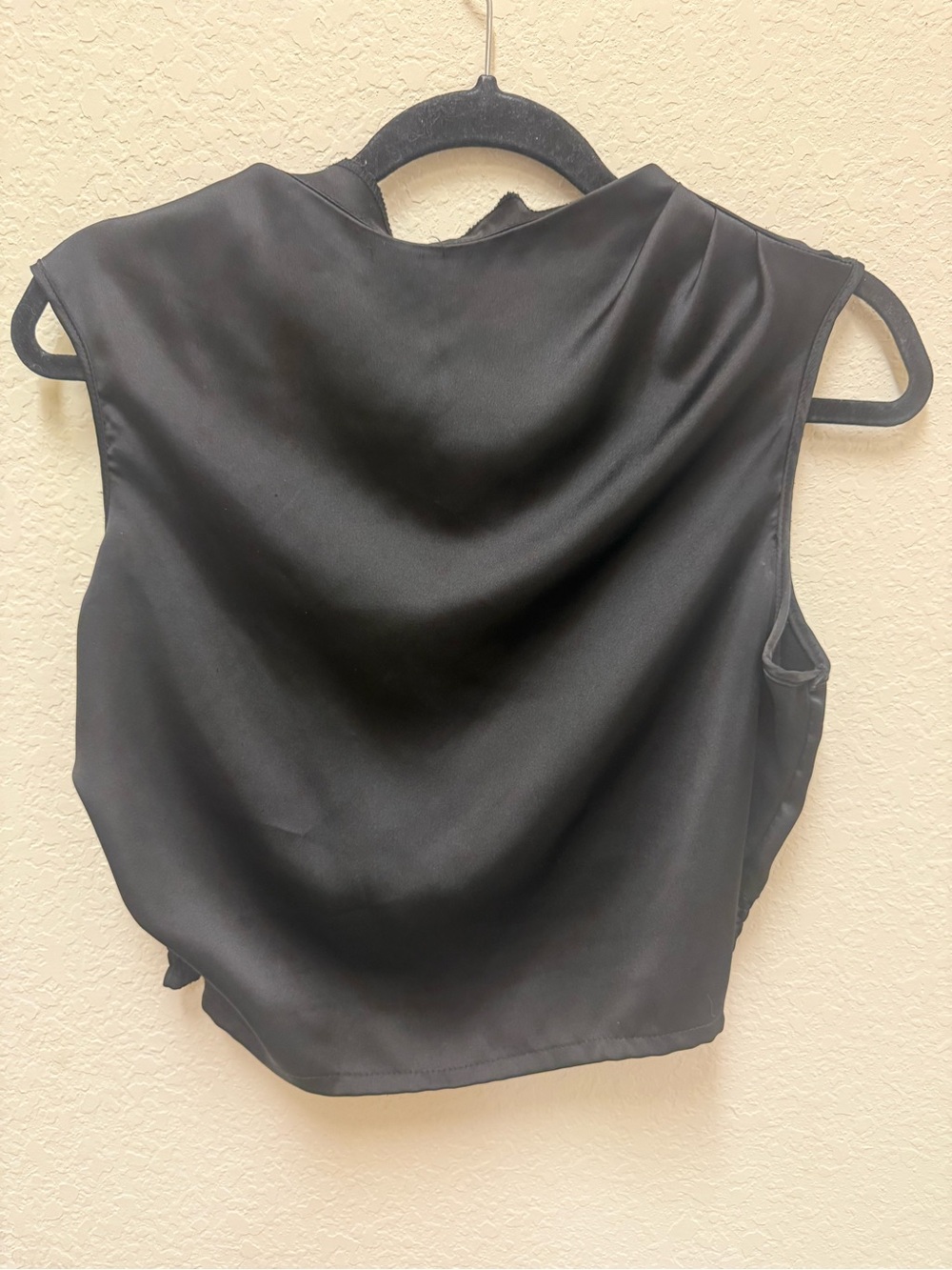 Sincerely Jules Black Satin Draped Back Crop Camisole